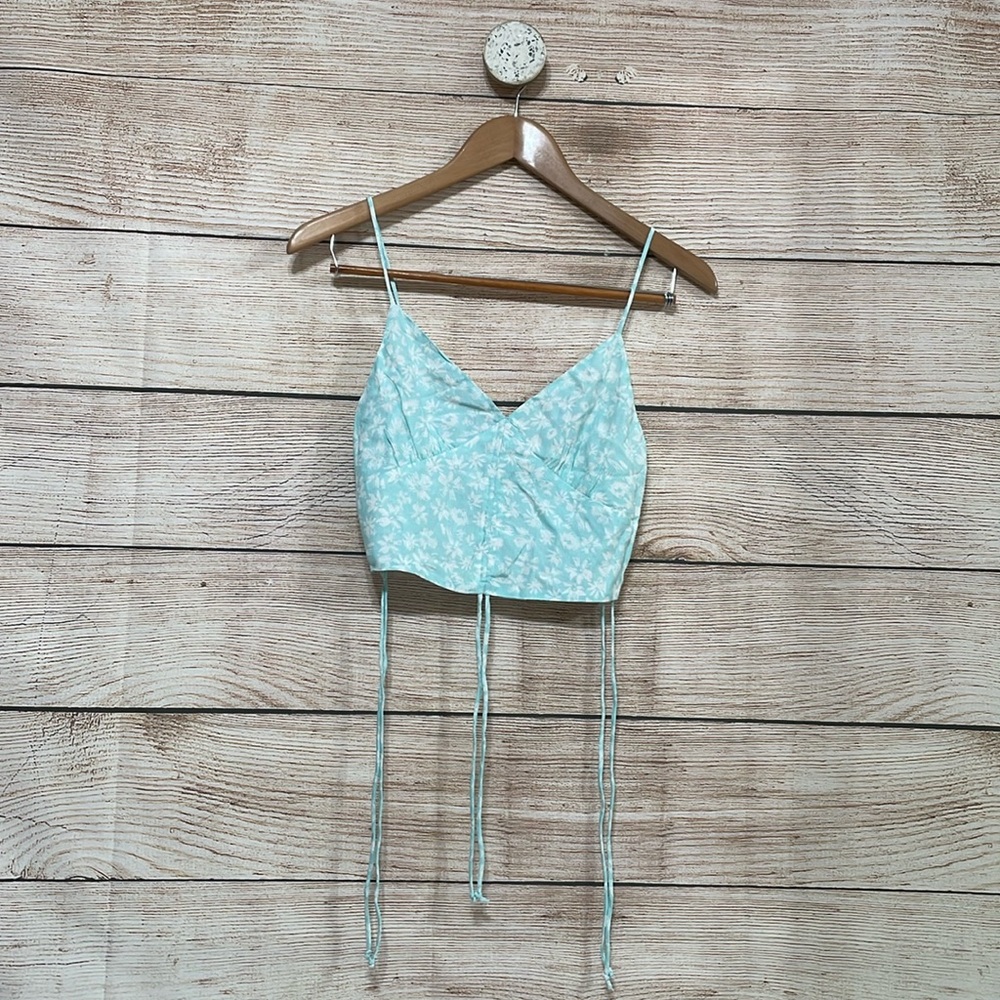 Sky To Moon Sz M Floral Turquoise Crop Top Blouse
